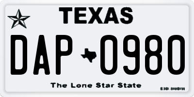 TX license plate DAP0980