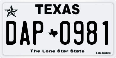 TX license plate DAP0981