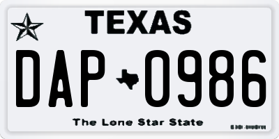 TX license plate DAP0986