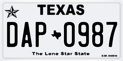 TX license plate DAP0987