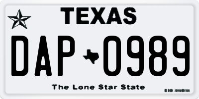 TX license plate DAP0989