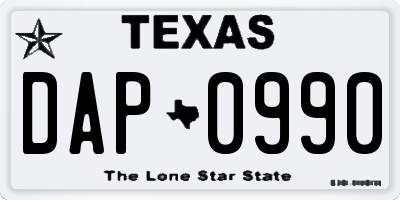 TX license plate DAP0990