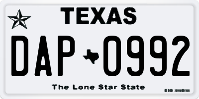 TX license plate DAP0992
