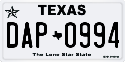 TX license plate DAP0994