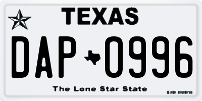 TX license plate DAP0996