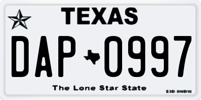 TX license plate DAP0997