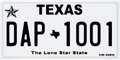 TX license plate DAP1001