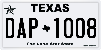 TX license plate DAP1008