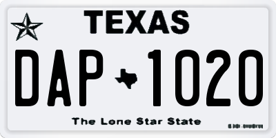 TX license plate DAP1020