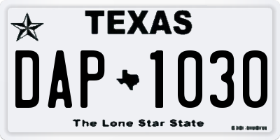 TX license plate DAP1030