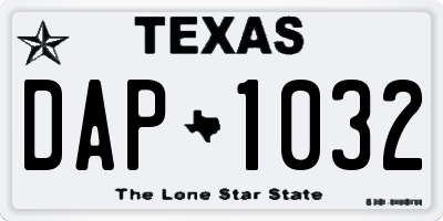 TX license plate DAP1032