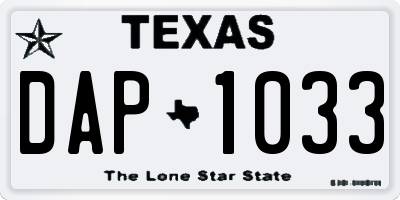 TX license plate DAP1033