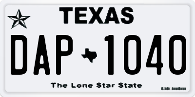 TX license plate DAP1040