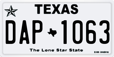 TX license plate DAP1063