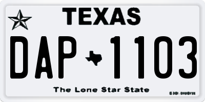 TX license plate DAP1103
