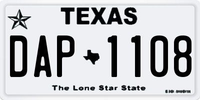 TX license plate DAP1108