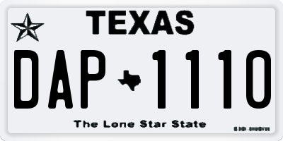 TX license plate DAP1110