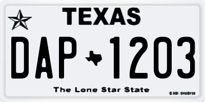 TX license plate DAP1203