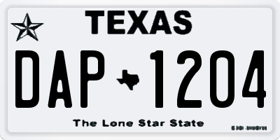 TX license plate DAP1204