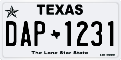 TX license plate DAP1231