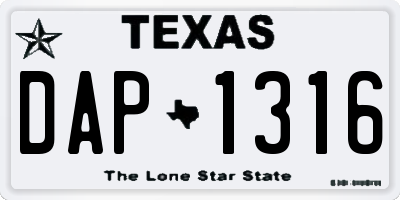 TX license plate DAP1316