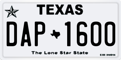 TX license plate DAP1600