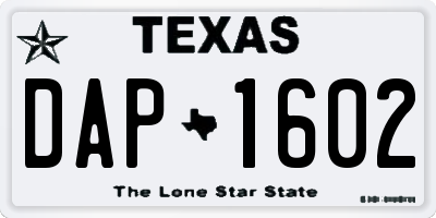 TX license plate DAP1602