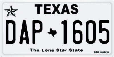 TX license plate DAP1605