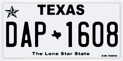 TX license plate DAP1608