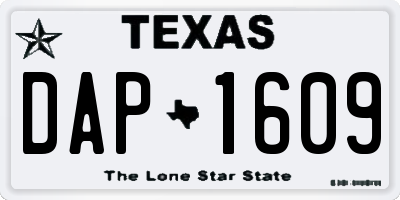 TX license plate DAP1609
