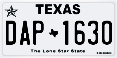 TX license plate DAP1630