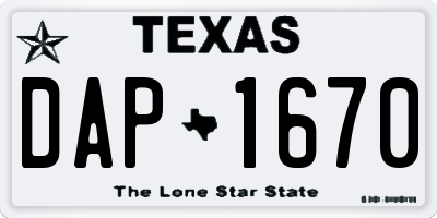 TX license plate DAP1670
