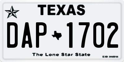 TX license plate DAP1702