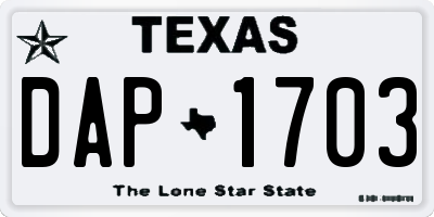 TX license plate DAP1703