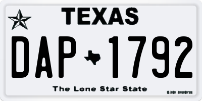 TX license plate DAP1792