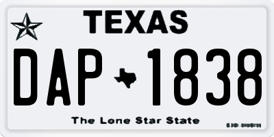 TX license plate DAP1838