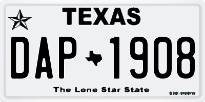 TX license plate DAP1908