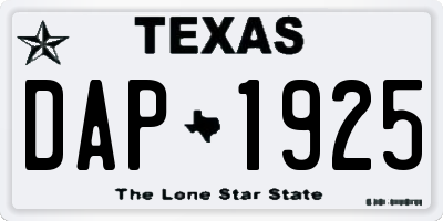 TX license plate DAP1925
