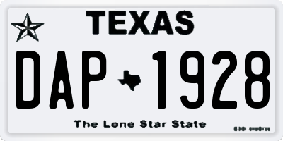 TX license plate DAP1928