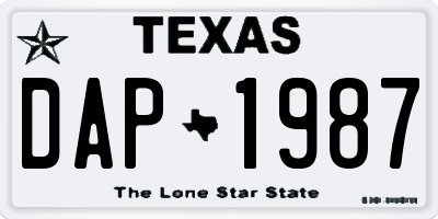 TX license plate DAP1987