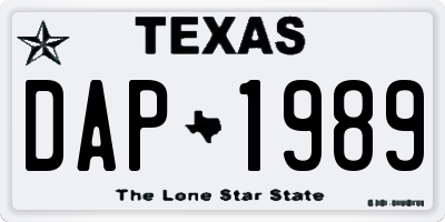 TX license plate DAP1989