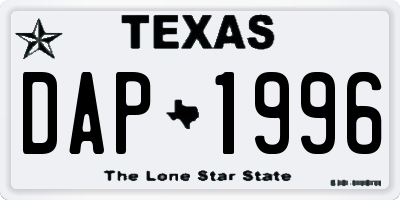 TX license plate DAP1996