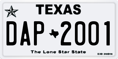 TX license plate DAP2001