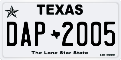 TX license plate DAP2005