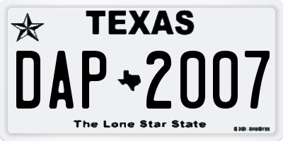 TX license plate DAP2007
