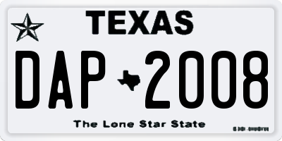 TX license plate DAP2008