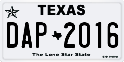 TX license plate DAP2016