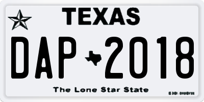 TX license plate DAP2018