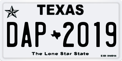 TX license plate DAP2019
