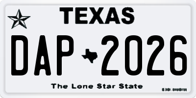 TX license plate DAP2026